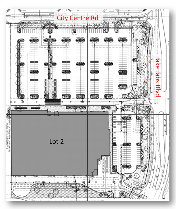 Construction of a new 128,000 square foot Target store in Firestone is set to begin in June 2025. The project's site plan reveals it will be located at the southwest corner of Jake Jabs Boulevard and City Centre Road, within the Firestone City Centre development. (Site plan photo from Target applicant presentation)